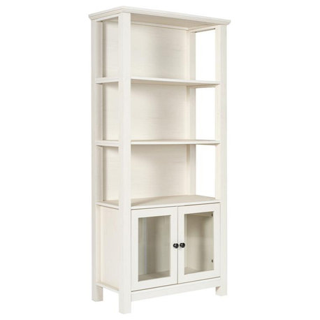 Stella Farmhouse Bookcase Cabinet with Tempered Glass Doors & 3 Shelves, White
