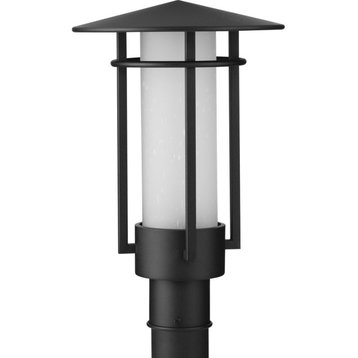 Exton 1-Light Textured Black Etched Seeded Glass Modern Outdoor Post Light