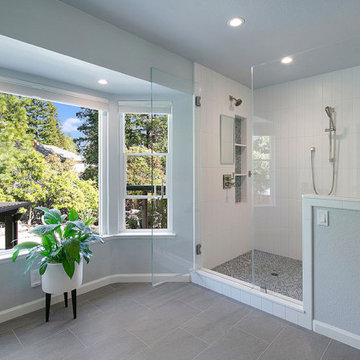 San Ramon Transitional Primary Bathroom Double Shower