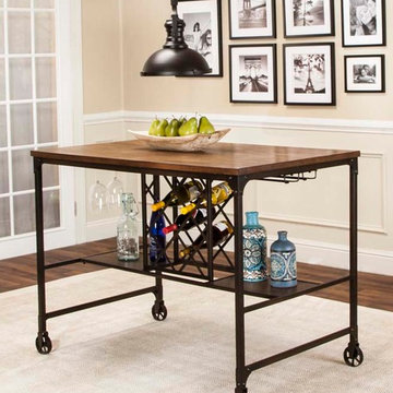 Sunset Trading Rustic Elm Industrial Pub Table with Built-In Wine Rack