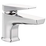 Moen - Moen Via Chrome One-Handle Bathroom Faucet S8001 - Each piece in the Via collection features a unique, D-shape design with razor thin accents. The streamlined look creates a compact, modern design that makes an impact without overwhelming a bath. For the cleanest look, Via's hot and cold symbols on the faucet reflect from underneath the handle onto the spout.