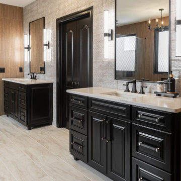 Modern Luxury Master Bathroom with Black Solid Surface Tub