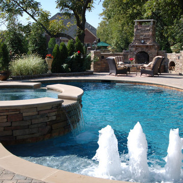 organic shaped pool - with fireplace