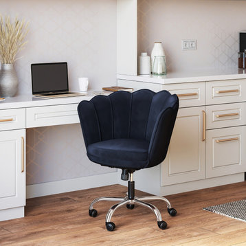 Kaylee Office Chair Upholstered Velvet Seashell Swivel Desk Chair, Black