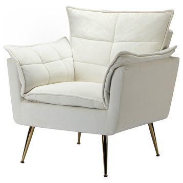 Contemporary Velvet Armchair, Ivory