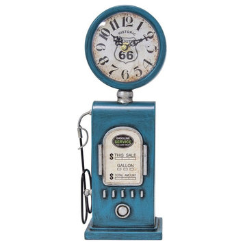 Yosemite Home Decor Route 66 Transitional Metal Table Top Clock in Blue