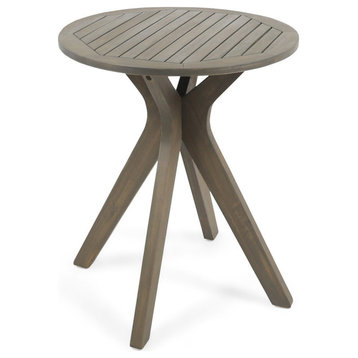 GDF Studio Brigitte Outdoor Round Acacia Wood Bistro Table with X Legs, Gray