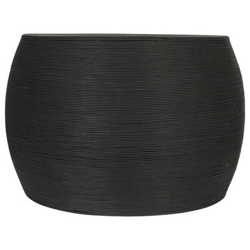 Wide Rattan Round Accent Table, Natural, Black