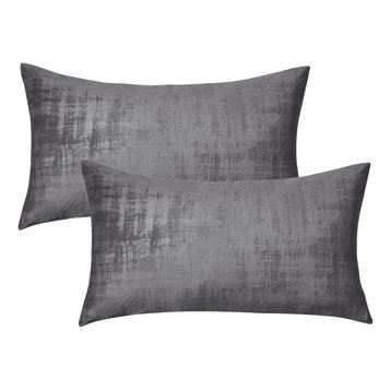Velvet 2 Piece Lumbar Pillow Shell Set, Steeple Gray, 2 Piece, 14"x26"