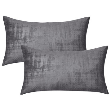 Velvet 2 Piece Lumbar Pillow Cover Set, Steeple Gray, 2 Piece, 14"x26"