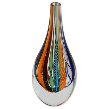 Novica Handmade Color Cascade Art Glass Vase (9 Inch)