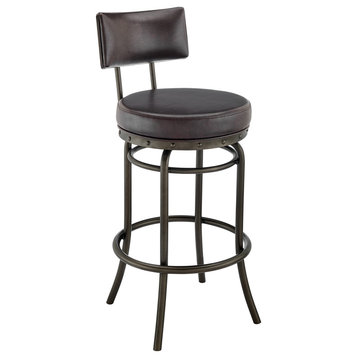 Rees Swivel Counter or Bar Stool in Mocha Finish with Brown Faux Leather