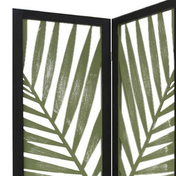 HomeRoots 3 Panel Green Room Divider With Tropical leaf