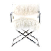 Pasargad Home Mongolian Fur Director's Chair, White/Silver