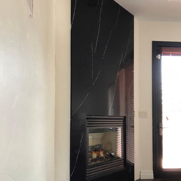 Fireplace Surround by a full slab of Amina Quartz.
