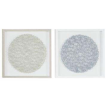 Square Silver & Gray Abstract String Art Shadow Box Wall Decor | Set of 2