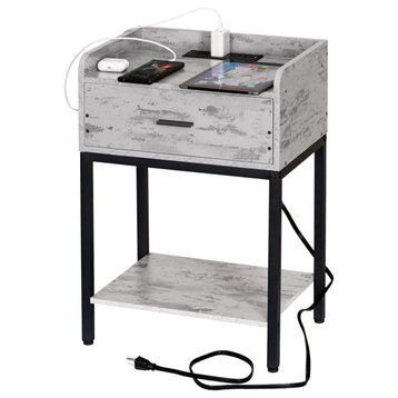 Modern 3-Tier Nightstand with Charging Station and USB Ports