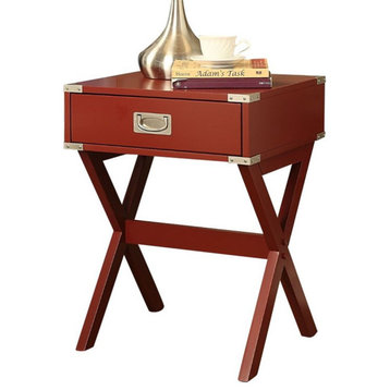 Bowery Hill 1 Drawer Square Contemporary Wood End Table in Red
