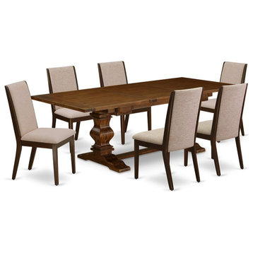 East West Furniture Lassale 7-piece Wood Dining Set in Walnut/Light Tan