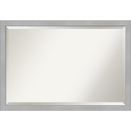 Vista Brushed Nickel Narrow Beveled Bathroom Wall Mirror - 38.5 x 26.5 in.