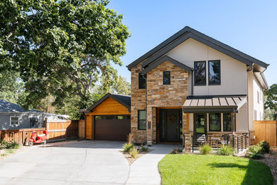 Large transitional three-story exterior home photo in Denver