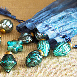 Bountiful Bag of Ornaments - Blue - Set of 24 - New - Christmas Ornaments