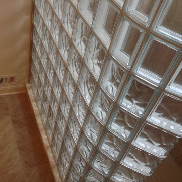 Glass block walk in shower - Truberry Custom Homes Jerome Village Model