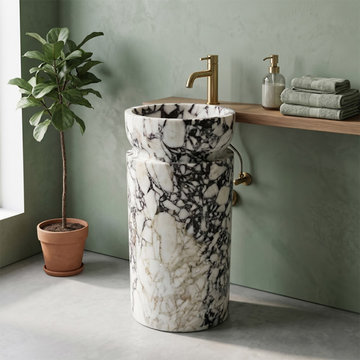 Calacatta Viola Marble Round Pedestal Sink - 18"x18"x3