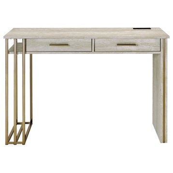 ACME Tyeid Vanity Desk With USB, Antique White and Gold Finish