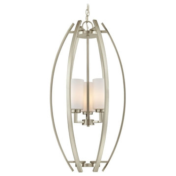 Modern Cage Orb with 3 Lights in Satin Nickel Finish