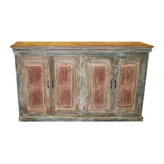 Mogul Interior - Consigned Antique Farmhouse Rustic Credenza Console Carved Sideboard Storage - Buffets and Sideboards