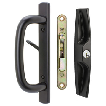 Veranda Sliding Door Handles With Lock, Keyed, 1-3/4" Thick Door, Black