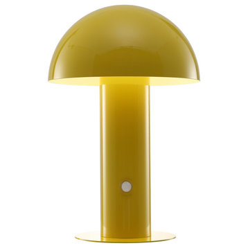 Boletus 10.75" Rechargeable/Cordless Iron Integrated Mushroom Table Lamp, Yellow