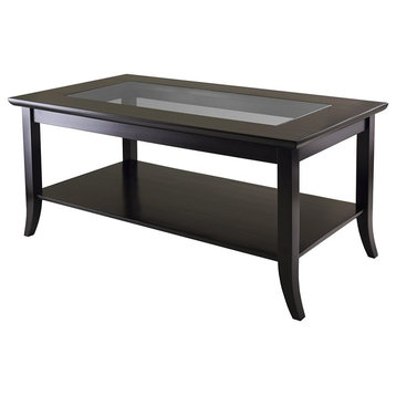 Rectangular Coffee Table With Glass Top and Shelf
