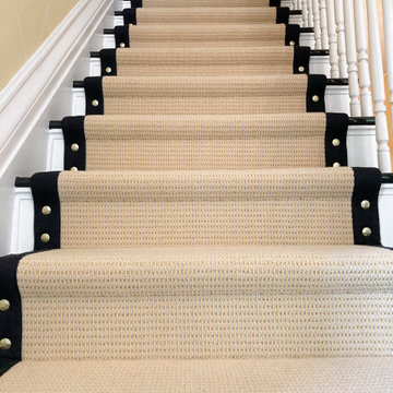 Custom Stair Runner with Nail Heads and Black Wide Binding