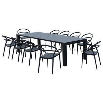 Compamia Mila Extendable Outdoor Dining 11-Piece Set, Black