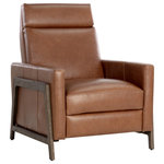 Sunpan - Brandon Recliner - A handsome, modern recliner that will allow guests to sit back and relax. Features a comfortable seat in shalimar tabacco leather with a push back reclining mechanism. For added dimension, this recliner also features an exposed dark brown solid oak wood frame. Handle with Care: This design has been crafted with 100% genuine leather. Leather is a natural material; as such, colour variations, markings, wrinkles, grooves and light scratches are acceptable and appreciated characteristics. No two pieces are alike. Visit our Product Care page for more information on how to ensure the lasting beauty of this piece.