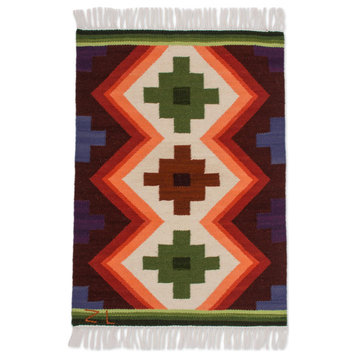 Novica Handmade Inca Cross Wool Rug (2X2.5)