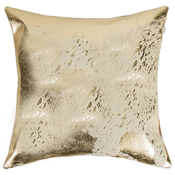 Torino Scotland Cowhide Pillow, Natural/Gold, 18"x18"