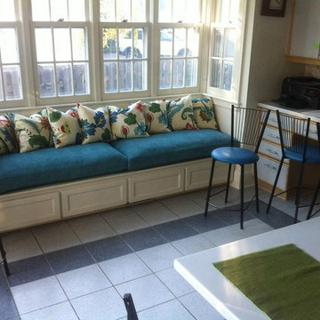 Built-in Kitchen Window, Barstools and Pillows, 1914 Kenwood Home