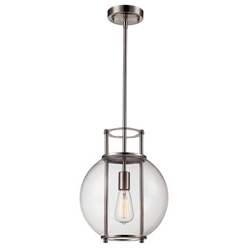 Grove 1-Light Pendant, Brushed Nickel With Clear Glass