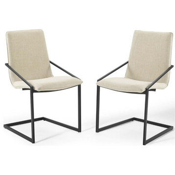 Modway Pitch 20.5" Fabric Dining Arm Chair in Black and Beige (Set of 2)