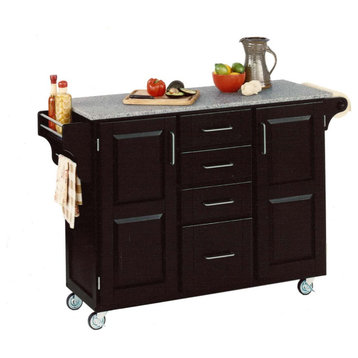 Spacious Kitchen Cart, Hardwood Frame With Salt/Pepper Granite Top, Black