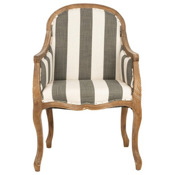 Addie Arm Chair With Awning Stripes Flat Black Nail Heads Grey/ Off White