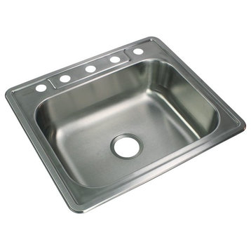 Transolid Select 25"x22 1/64"x6" Single Drop-in SS Kitchen Sink, 5 Holes