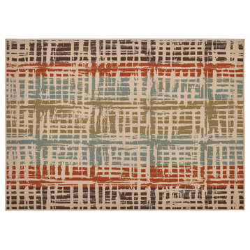 Delilah Outdoor Contemporary Area Rug, Ivory and Multi, 5'3"x7'