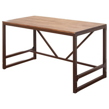 Industrial Style Writing Desk With Wood Top and Iron Base