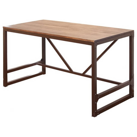 Industrial Style Writing Desk With Wood Top and Iron Base