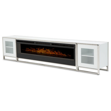 State St. Fireplace with Side Cabinets - Glossy White