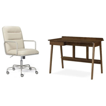 Home Square 2-Piece Set with Leather Desk Chair and Writing Desk
